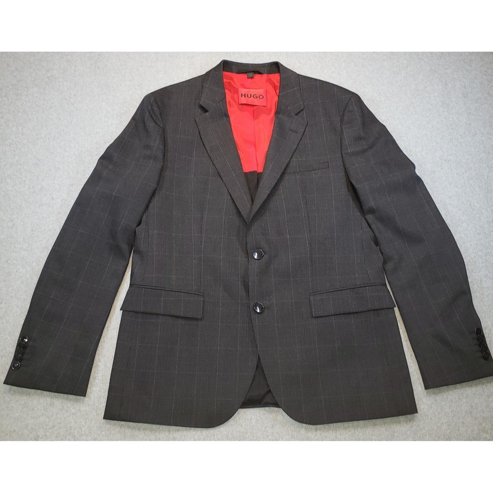 Hugo Boss Karl 224X‎ Suit Jacket Modern Fit Charcoal / Blue Wool Blend Sz 40R
